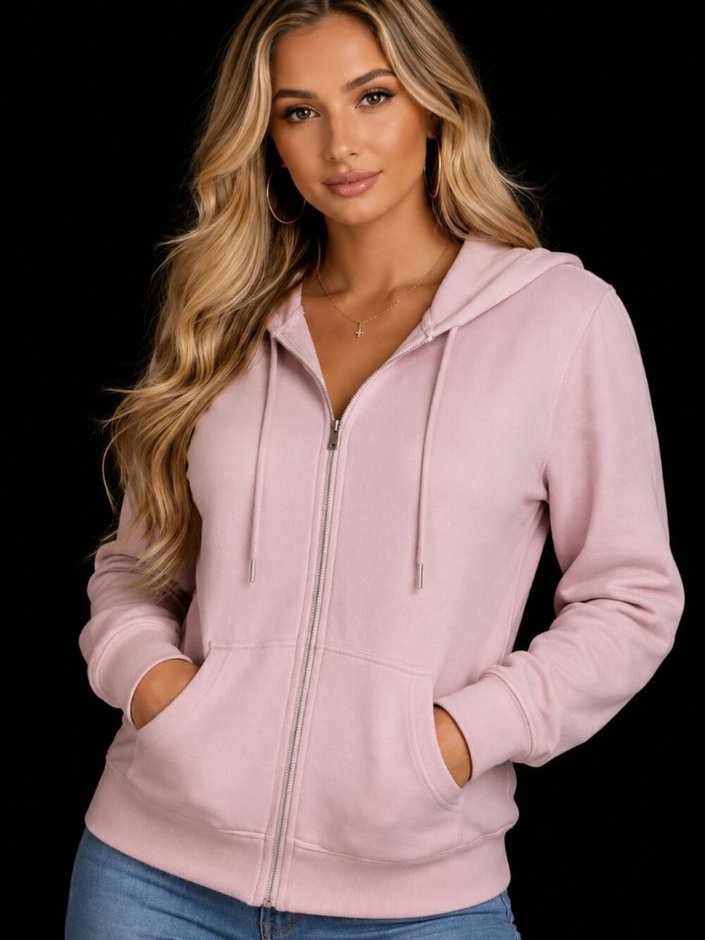 H&M Women's Light Pink Zip Up Sweater, S